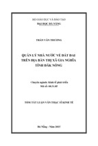 Tóm tắt kinh tế quản lý nhà nước về đất đai trên địa bàn thị xã gia nghĩa tỉnh đăk nông