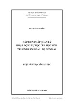 Giáo dục các biện pháp quản lý hoạt động tự học của học sinh trường văn hoá i   bộ công an