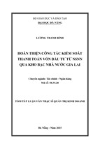 Tóm tắt quản trị kinh doanh hoàn thiện công tác kiểm soát thanh toán vốn đầu tư từ ngân sách nhà nước qua kho bạc nhà nước gia lai