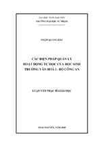 Luận văn thạc sĩcác biện pháp quản lý hoạt động tự học của học sinh trường văn hoá i   bộ công an