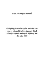 Kinh tế giải pháp phát triển nguồn nhân lực của công ty trách nhiệm hữu hạn một thành viên dịch vụ môi trường đô thị đồng nai đến năm 2020