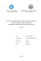 Influences of personality, psychology factors and marketing mix on the consumption of foreign fast food brands in ha noi, vietnam