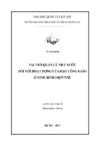 Luận văn thạc sỹ vai trò quản lý nhà nước đối với hoạt động của đạo công giáo ở ninh bình hiện nay