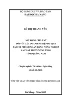 Luận văn thạc sĩ mở rộng cho vay đối với các doanh nghiệp du lịch chi nhánh ngân hàng nông nghiệp và phát triển nông thôn tỉnh quảng nam