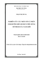 Nghiên cứu các nhân tố cá nhân ảnh hưởng đến hành vi tiêu dùng mỹ phẩm của nam giới