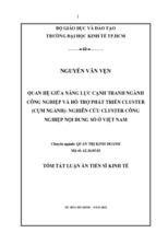 Tóm tắt luận án tiến sĩ kinh tế quan hệ giữa năng lực cạnh tranh ngành công nghiệp và hỗ trợ phát triển cluster (cụm ngành) nghiên cứu cluster công nghiệp nội dung số ở việt nam