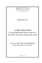 Vai trò và trách nhiệm của người đứng đầu công tác quản lý nhà nước tại sở công thương bắc giang