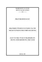 Hoạt động tín dụng xuất khẩu tại chi nhánh ngân hàng phát triển hải dương