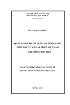 Quản lý rủi ro tín dụng tại ngân hàng tmcp đầu tư & phát triển việt nam   chi nhánh phủ diễn