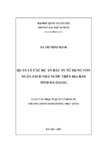 Quản lý các dự án đầu tư sử dụng vốn ngân sách nhà nước trên địa bàn tỉnh hà giang