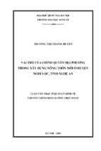 Vai trò của chính quyền địa phương trong xây dựng nông thôn mới ở huyện nghi lộc, tỉnh nghệ an