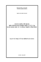 Chất lượng tín dụng đối với doanh nghiệp nhỏ và vừa tại ngân hàng đầu tư và phát triển vĩnh phúc