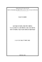 Giá trị văn hóa truyền thống và vai trò của nó trong việc xây dựng nền văn hóa việt nam thời kỳ hội nhập