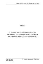 Lý luận giá trị của chủ nghĩa mác   lê nin. ý nghĩa thực tiễn của vấn đề nghiên cứu đối với phát triển thị trường xăng dầu ở vn