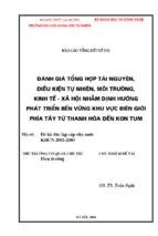 đánh giá tổng hợp tài nguyên, tự nhiên, môi trường, kt xh, định hướng phát triển bền vững khu vực biên giới từ thanh hóa đến kon tum