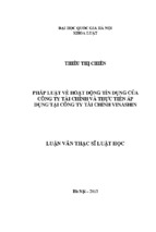 Pháp luật về hoạt động tín dụng của công ty tài chính và thực tiễn áp dụng tại công ty tài chính vinashin luận văn ths luật