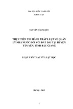 Thực tiễn thi hành pháp luật về quản lý nhà nước đối với đất đai tại huyện tân yên, tỉnh bắc giang luận văn ths luật