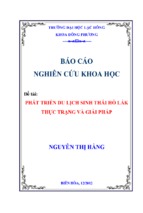 Phát triển du lịch sinh thái hồ lắk thực trạng và giải pháp