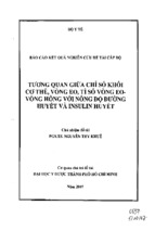 Tương quan giữa chỉ số khối cơ thể, vùng eo, tỉ số vòng eo   vòng hông với nồng độ đường huyết và insulin huyết