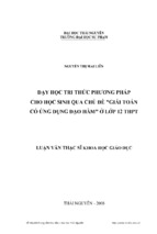 Dạy học tri thức phương pháp cho học sinh qua chủ đề giải toán có ứng dụng đạo hàm ở lớp 12 thpt