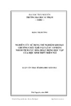 Nghiên cứu sử dụng thí nghiệm khi dạy chương chất khí (vật lí 10   cơ bản) nhằm tích cực hóa hoạt động học tập của học sinh thpt miền núi