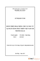 Luận văn thạc sĩ hoàn thiện hoạt động cho vay đầu tư tại ngân hàng phát triển việt nam chi nhánh gia lai