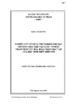 Luận văn thạc sĩ nghiên cứu sử dụng thí nghiệm khi dạy chương chất khí (vật lí 10   cơ bản) nhằm tích cực hóa hoạt động học tập của học sinh thpt miền núi