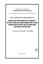 Báo cáo tổng kết đề tài theo nghị định thư nghiên cứu các kinh nghiệm của hunggary về phát triển doanh nghiệp vừa và nhỏ trong lĩnh vực khoa học công nghệ vận dụng vào việt nam