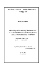 Một số đặc điểm sinh học, khả năng sản xuất của chim trĩ đỏ khoang cổ (phasianus colchicus) trong điều kiện nuôi nhốt   hoàng thanh hải