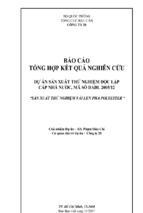 Báo cáo tổng hợp kết quả nghiên cứu dự án sản xuất thử nghiệm độc lập cấp nhà nước, mã số dađl sản xuất thử nghiệm vải len pha polyester   ks. phạm hữu chí