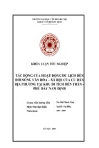 Tác động của hoạt động du lịch đến đời sống văn hóa   xã hội của cư dân địa phương tại khu di tích đền trần   phủ dầy nam định