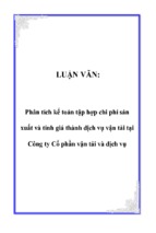 Báo cáo phân tích kế toán tập hợp chi phí sản xuất và tính giá thành dịch vụ vận tải tại công ty cổ phần vận tải và dịch vụ