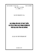 Luận án tiến sĩ kinh tế huy động vốn đầu tư phát triển cơ sở hạ tầng giao thông đường bộ trên địa bàn tỉnh hải dương