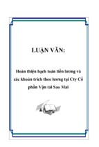 Hoàn thiện hạch toán tiền lương và các khoản trích theo lương tại cty cổ phần vận tải sao mai