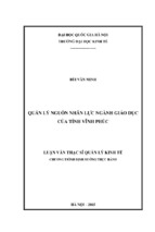 Luận văn thạc sỹ quản lý kinh tế quản lý nguồn nhân lực ngành giáo dục của tỉnh vĩnh phúc