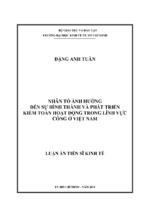 Luận án tiến sĩ nhân tố ảnh hưởng đến sự hình thành và phát triển kế toán hoạt động lĩnh vực công việc nam