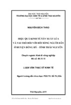 Hiệu quả kinh tế sản xuất lúa và vai trò đối với đời sông người dân ở huyện đồng hỷ tỉnh thái nguyên