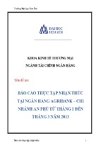 Báo cáo thực tập nhận thức tại ngân hàng agribank–chi nhánh an phú từ tháng 1 đến tháng 3 năm 2013