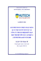 Giải pháp hoàn thiện hoạt động quản trị nguồn nhân sự tại công ty trách nhiệm hữu hạn một thành viên xây lắp điện 2 (chi nhánh 6) đến năm 2020