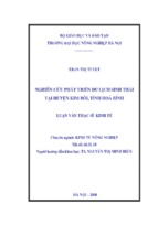 Luận văn thạc sĩ kinh tế  nghiên cứu phát triển du lịch sinh thái tại huyện kim bôi, tỉnh hoà bình