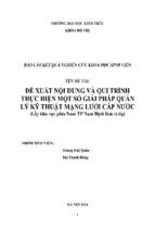 Báo cáo kết quả nghiên cứu khoa học đề xuất nội dung và qui trình thực hiện một số giải pháp quản lý kỹ thuật mạng lưới cấp nước