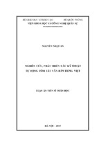 Luận án tiến sĩ toán học nghiên cứu, phát triển các kỹ thuật tự động tóm tắt văn bản tiếng việt