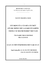 Tác động của văn hóa tổ chức lên hệ thống thù lao khuyến khích trong các doanh nghiệp việt nam