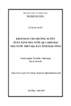 Tóm tắt luận văn thạc sĩ quản trị kinh doanh kiểm soát chi thường xuyên ngân sách nhà nước qua kho bạc nhà nước trên địa bàn tỉnh đắk nông