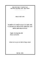 Tóm tắt luận án tiến sĩ địa chất nghiên cứu phân loại các kiểu mỏ và đánh giá tiềm năng khoáng sản đồng đới phan si pan