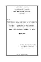 Phát triển hoạt động du lịch tại làng văn hóa – lịch sử dân tộc chơ ro – khu bảo tồn thiên nhiên văn hóa đồng nai