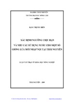 Xác định ngưỡng chịu hạn và nhu cầu sử dụng nước cho một số giống lúa mới nhập nội tại thái nguyên