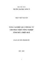 Nâng cao hiệu quả vốn đầu tư cho phát triển nông nghiệp tỉnh thừa thiên huế