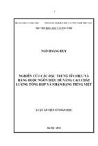 Luận án tiến sĩ toán học nghiên cứu các đặc trưng tín hiệu và ràng buộc ngôn điệu để nâng cao chất lượng tổng hợp và nhận dạng tiếng việt