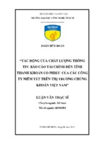 Tác động của chất lượng thông tin báo cáo tài chính đến tính thanh khoản cổ phiếu của các công ty niêm yết trên thị trường chứng khoán việt nam